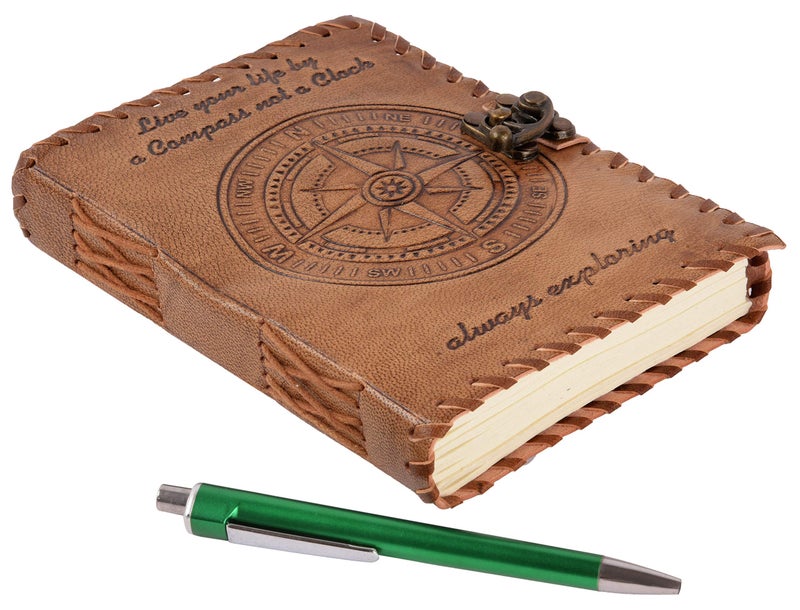 CREATIVE LEATHER ART Compass Journal, Compass Emboss Leather Journal, 240 Pages Handmade Paper Journal, Leather Notebook, Leather Sketchbook, Leather Journal for Men, Leather Journal for Women - Image 4